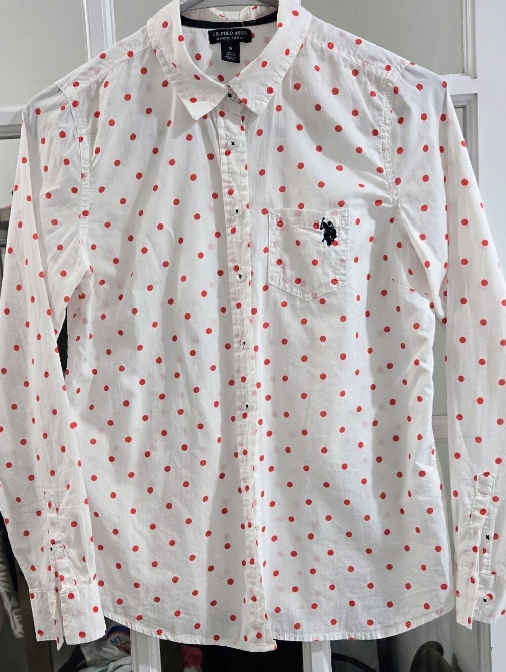 U.S. Polo Assn. White Button-Down with Red Polka Dots